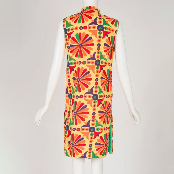 1960s Vintage Geometric Print Indian Cotton Shift Dress by India Pona Sz S M - Picture 4 of 8